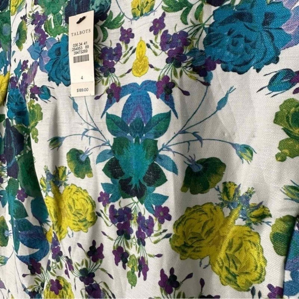 NWT Talbots Size 4 White and Blue Floral Linen Blend Short Sleeve Dress - Picture 8 of 8